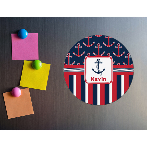 Nautical Anchors & Stripes Round Fridge Magnet - LIFESTYLE