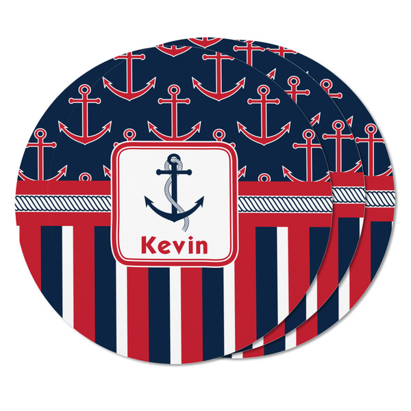 Nautical Anchors & Stripes Round Fridge Magnet - THREE