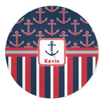 Nautical Anchors & Stripes 5' Round Indoor Area Rug (Personalized)