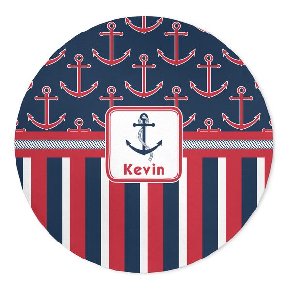 Custom Nautical Anchors & Stripes 5' Round Indoor Area Rug (Personalized)
