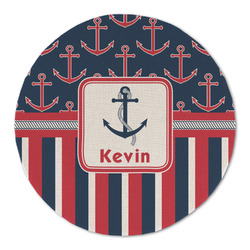 Nautical Anchors & Stripes Round Linen Placemat - Single Sided (Personalized)