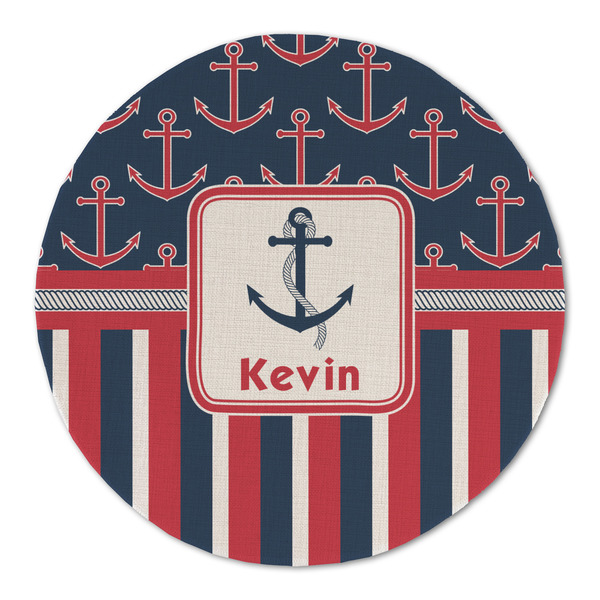 Custom Nautical Anchors & Stripes Round Linen Placemat - Single Sided (Personalized)