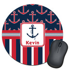 Nautical Anchors & Stripes Round Mouse Pad (Personalized)