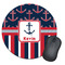 Nautical Anchors & Stripes Round Mouse Pad
