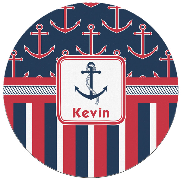 Nautical Anchors & Stripes Round Mousepad - APPROVAL