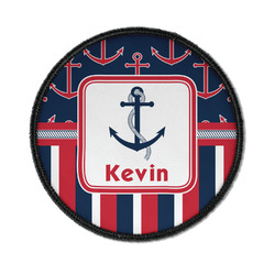 Nautical Anchors & Stripes Iron On Round Patch w/ Name or Text