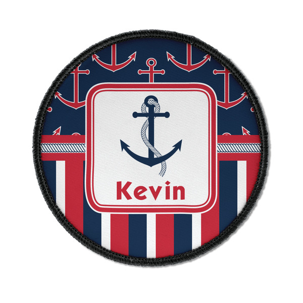 Custom Nautical Anchors & Stripes Iron On Round Patch w/ Name or Text