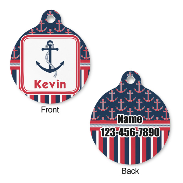 Nautical Anchors & Stripes Round Pet ID Tag - Large - Approval