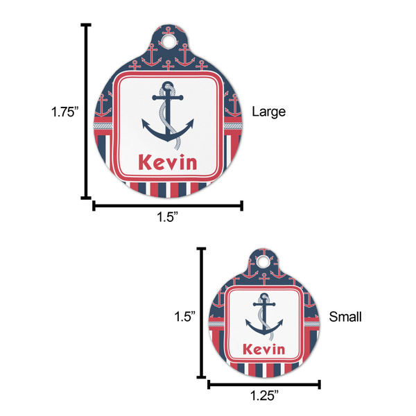 Nautical Anchors & Stripes Round Pet ID Tag - Large - Comparison Scale