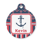 Nautical Anchors & Stripes Round Pet ID Tag - Small (Personalized)