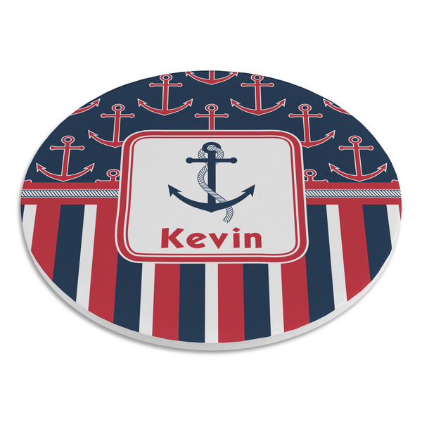 Nautical Anchors & Stripes Round Stone Trivet - Angle View