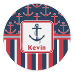 Nautical Anchors & Stripes Round Stone Trivet (Personalized)