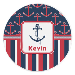 Nautical Anchors & Stripes Round Stone Trivet (Personalized)