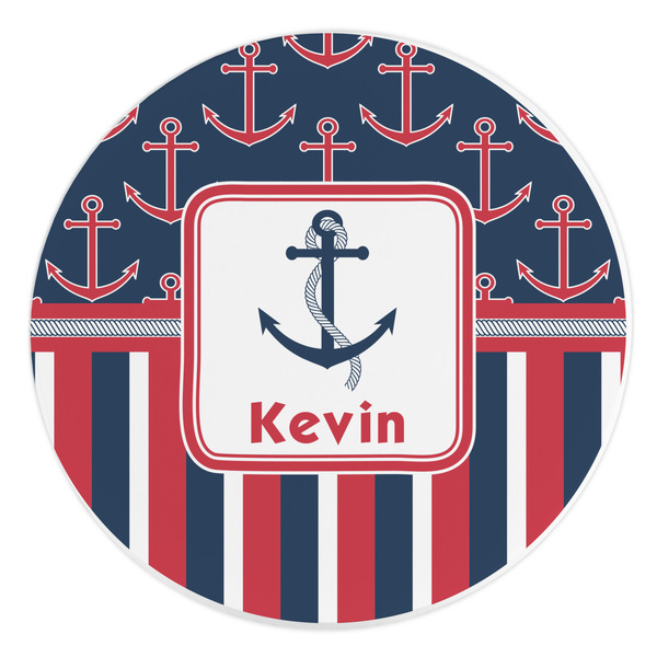 Custom Nautical Anchors & Stripes Round Stone Trivet (Personalized)