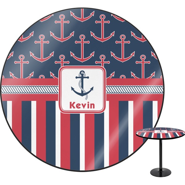 Custom Nautical Anchors & Stripes Round Table (Personalized)