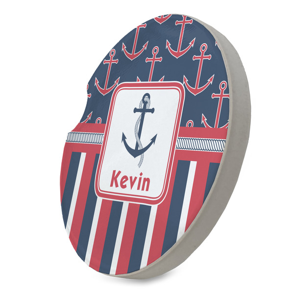 Nautical Anchors & Stripes Sandstone Car Coaster - STANDING ANGLE