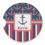 Nautical Anchors & Stripes Sandstone Car Coaster - Single (Personalized)