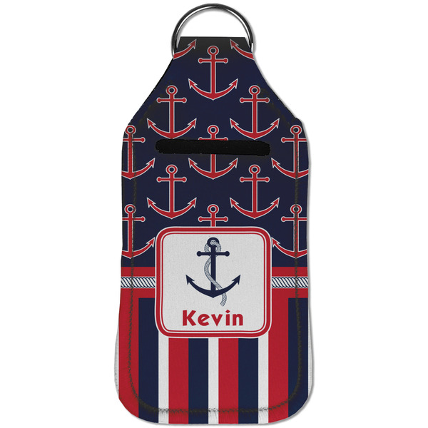 Nautical Anchors & Stripes Sanitizer Holder Keychain - Large (Front)