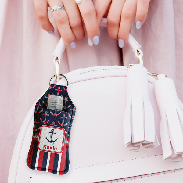 Nautical Anchors & Stripes Sanitizer Holder Keychain - Large (LIFESTYLE)