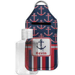Nautical Anchors & Stripes Hand Sanitizer & Keychain Holder - Large (Personalized)