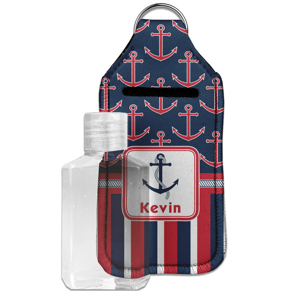Custom Nautical Anchors & Stripes Hand Sanitizer & Keychain Holder - Large (Personalized)