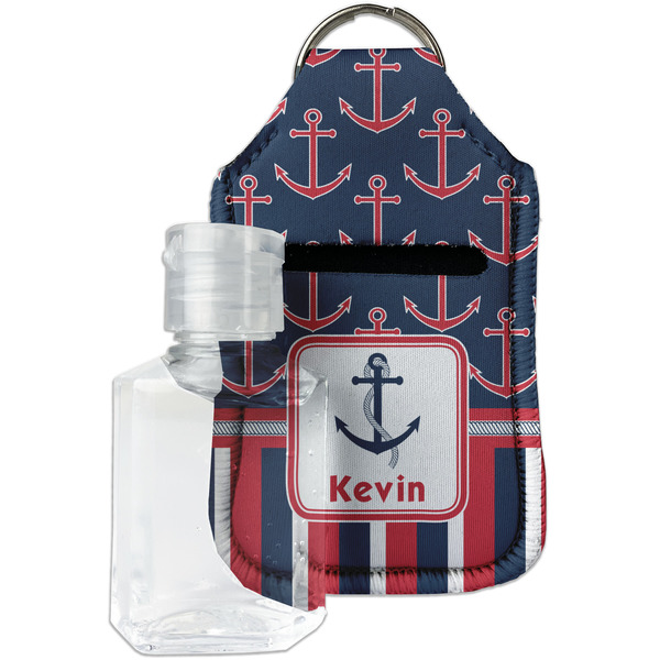 Custom Nautical Anchors & Stripes Hand Sanitizer & Keychain Holder - Small (Personalized)