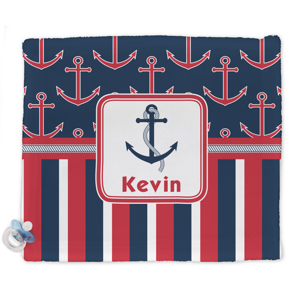 Custom Nautical Anchors & Stripes Security Blanket - Single Sided (Personalized)