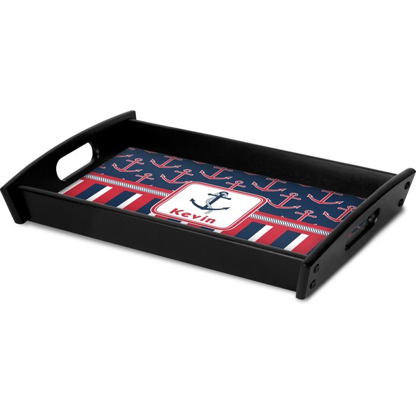 Nautical Anchors & Stripes Serving Tray Black - Corner
