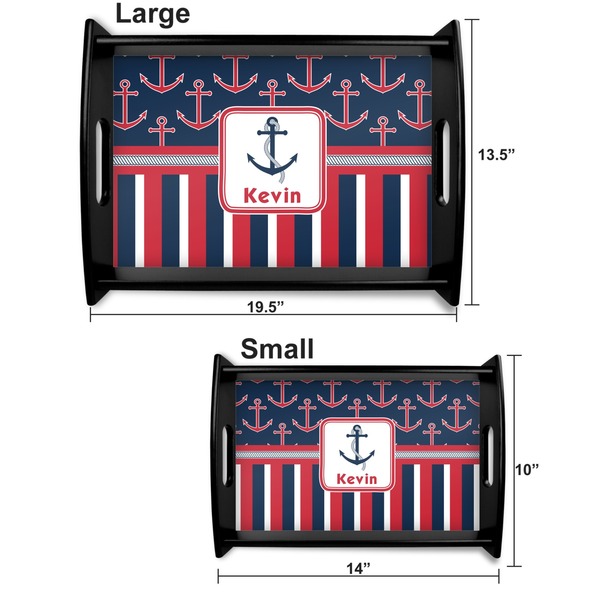 Nautical Anchors & Stripes Serving Tray Black Sizes