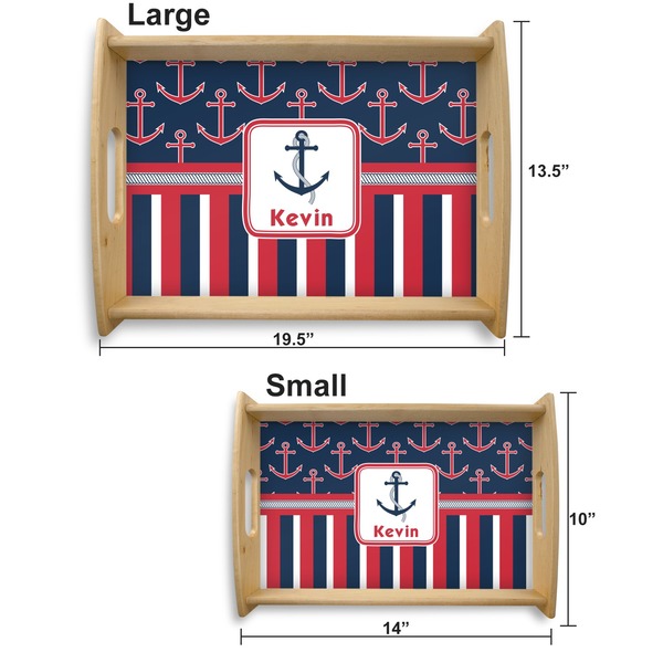 Nautical Anchors & Stripes Serving Tray Wood Sizes