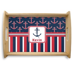 Nautical Anchors & Stripes Natural Wooden Tray - Small (Personalized)