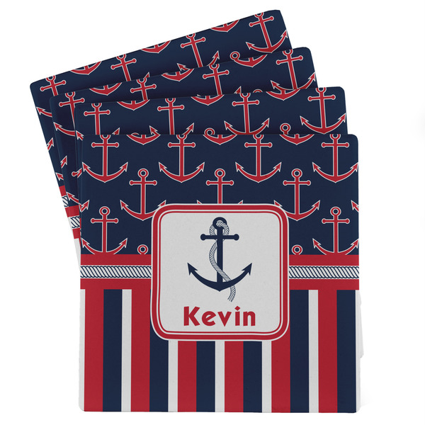 Custom Nautical Anchors & Stripes Absorbent Stone Coasters - Set of 4 (Personalized)