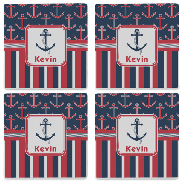 Nautical Anchors & Stripes Set of 4 Sandstone Coasters - See All 4 View
