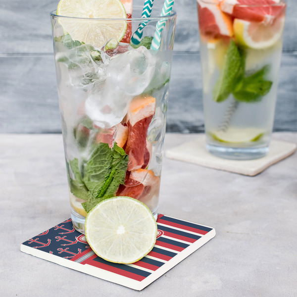 Nautical Anchors & Stripes Set of 4 Stone Coasters - In Context View