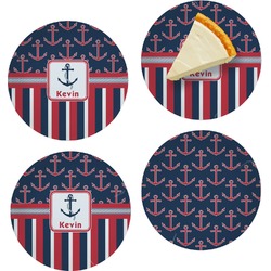 Nautical Anchors & Stripes Set of 4 Glass Appetizer / Dessert Plate 8" (Personalized)