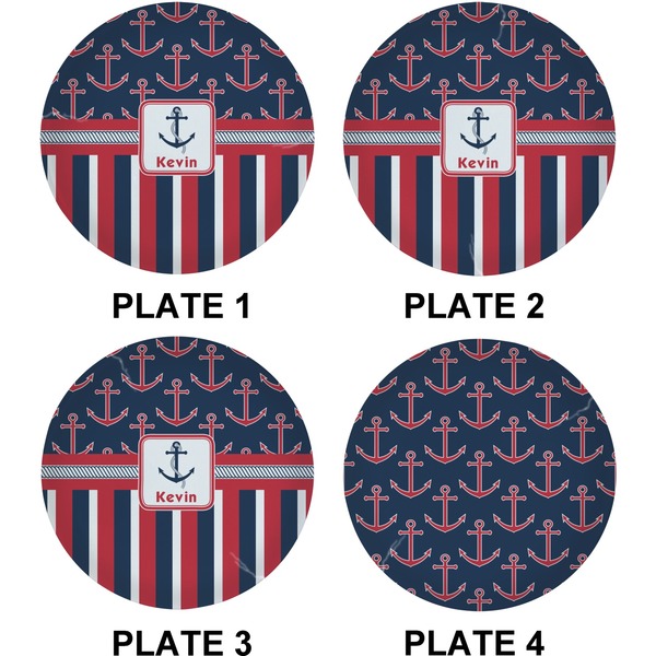 Nautical Anchors & Stripes Set of Lunch / Dinner Plates (Approval)