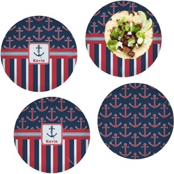 Nautical Anchors & Stripes Set of 4 Glass Lunch / Dinner Plate 10" (Personalized)