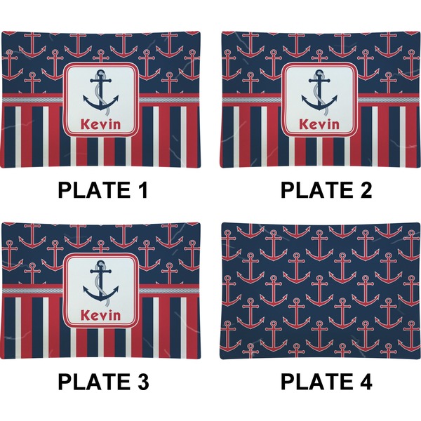 Nautical Anchors & Stripes Set of Rectangular Appetizer / Dessert Plates (Approval)