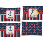 Nautical Anchors & Stripes Set of 4 Glass Rectangular Appetizer / Dessert Plate (Personalized)