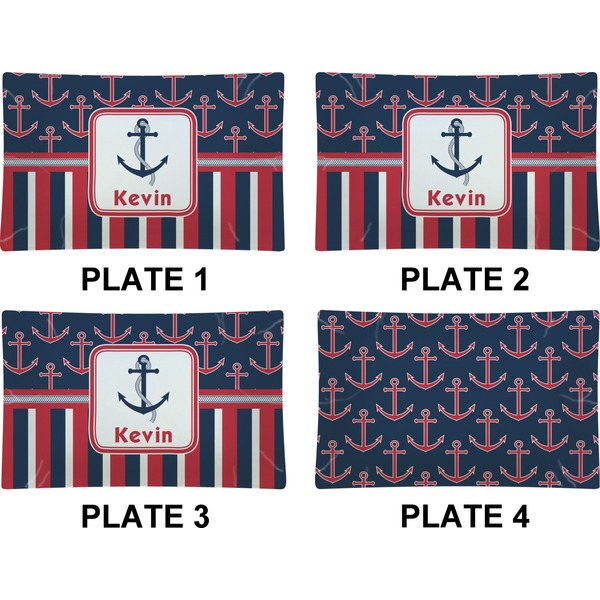 Nautical Anchors & Stripes Set of Rectangular Dinner Plates (Approval)