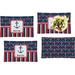 Nautical Anchors & Stripes Set of 4 Glass Rectangular Lunch / Dinner Plate (Personalized)