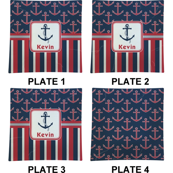 Nautical Anchors & Stripes Set of Square Dinner Plates (Approval)