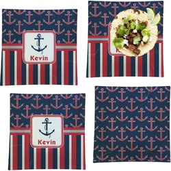 Nautical Anchors & Stripes Set of 4 Glass Square Lunch / Dinner Plate 9.5" (Personalized)