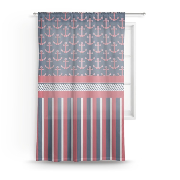 Custom Nautical Anchors & Stripes Sheer Curtain - 50"x84"