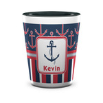 Nautical Anchors & Stripes Ceramic Shot Glass - 1.5 oz - Two Tone - Set of 4 (Personalized)