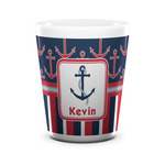 Nautical Anchors & Stripes Ceramic Shot Glass - 1.5 oz - White - Set of 4 (Personalized)