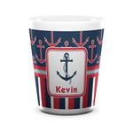 Nautical Anchors & Stripes Ceramic Shot Glass - 1.5 oz - White - Set of 4 (Personalized)