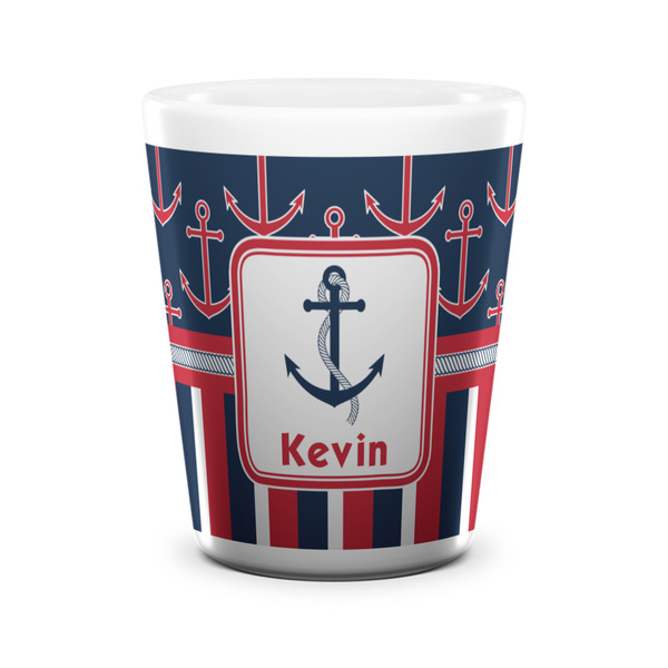 Nautical Anchors & Stripes Shot Glass - White - FRONT