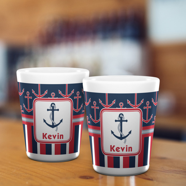 Nautical Anchors & Stripes Shot Glass - White - LIFESTYLE