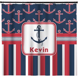 Nautical Anchors & Stripes Shower Curtain - Custom Size (Personalized)